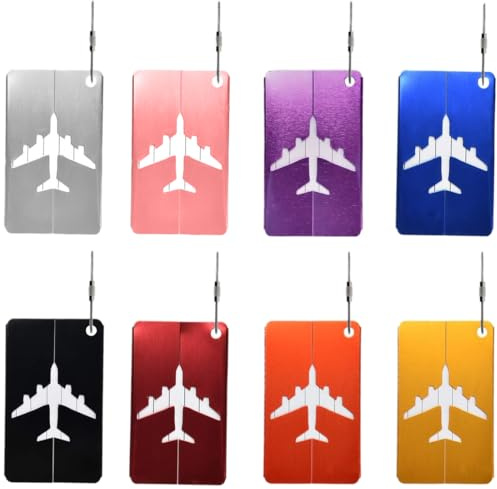 KOLZEMV 8 Étiquettes à bagages en aluminium Avec carte etiquette valise pour informations personnelles, Résistantes à la saleté et aux salissures Étiquettes à bagages en métal pour sacs à bagages