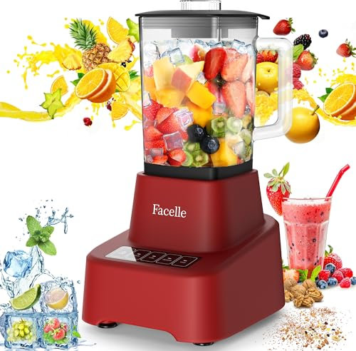 Facelle Batidora de Vaso, 1,6L licuadora de vidrio, 1200W licuadoras para zumos y batidos con pantalla táctil 3+P velocidades, cepillo de limpieza y cuchilla de acero inoxidable extraíble - Rojo