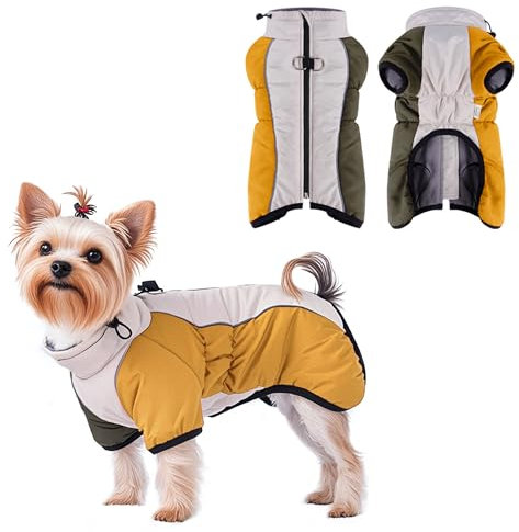 Pawsailor Wasserdichter Hundewintermantel Rollkragen Winterjacke für Hunde mit Geschirrschnalle Winddicht Verstellbar Hundeweste Reflektierend Hundebekleidung für Kleine Mittelgroße Hunde Gelb-Grün S