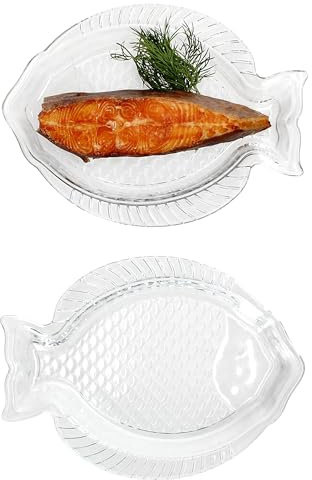MamboCat 2er Set Oslo Fischplatte S I (LxB) 23x17cm I Servierplatte aus Glas mit Fisch-Relief für Fisch, Meeresfrüchte, Salate, Snacks & Co.