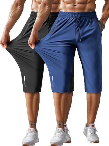 Hidkat capribyxor för män 3/4 joggingbyxor sportshorts, gymshorts, träningsshorts, vandringsshorts lätta snabbtorkande, S