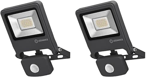 Ledvance LED Fluter, Leuchte für Außenanwendungen, Warmweiß, Integrierter Tageslicht- und Bewegungssensor, Endura Flood Sensor, Dunkelgrau (Packung mit 2)