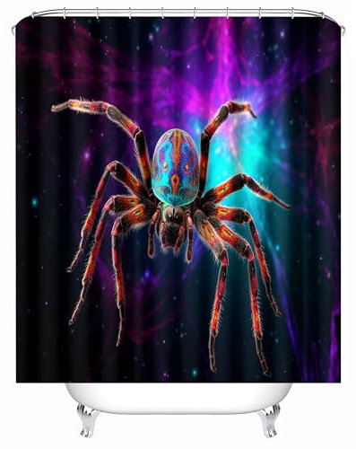 Generico Ragno Tenda da Doccia 180x200cm, Tenda Doccia Ragno Stellare Astratto per Ambienti Umidi Tendas da Bagno Polyester, Tendas da Doccia Impermeabili Resistenti alla Muffa con 12 Anelli