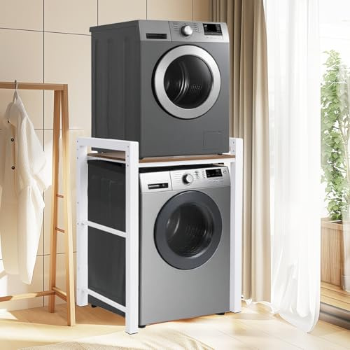 Soportes Para Lavadoras-Secadoras, Mueble Lavadora, Mueble Para Lavadora y Secadora Ajustable en Altura de 3 Niveles, Soporte de Carga 350 Kg, Para BañO, Cocina, BalcóN, Lavandería. (Blanco)