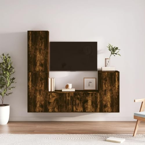 LoogCape Set of 4 Wooden Smoking TV Cabinet, Wall Mounted, Storage Space, Modern Design, Universal TV Stand for Living Room, Multimedia Furniture