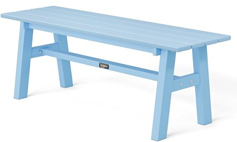Bonnlo Banc de Jardin en Acier et HDPE, Banc Extérieur sans Dossier, Banquette de Jardin en Métal pour Patio, Terrasse, Balcon, Jardin, 118 x 36 x 42 cm (Bleu lac)