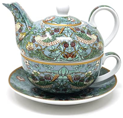 Lesser & Pavey S Berry Thief Teal Tea for One with Matching Cup & Saucer | 600ml Capacity Luxury Teapot Ideal for Home Office & Outdoor | Without Tea Strainer | Elegant Alternative to Glass Tea Pot