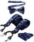 HISDERN Blau Hosenträger und Fliege Set Herren Blumen Paisley Einstecktuch Y Style hosenträger mit 6 Clips Einstellbar für Hochzeit Anzug