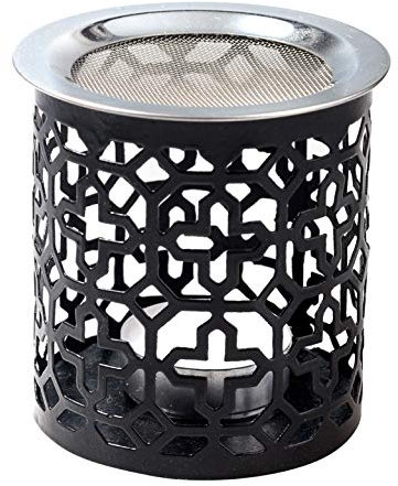 RÄUCHERSTÖVCHEN MIT SIEB AUS Eisen SCHWARZ – Höhe 8 cm – Filigranes Muster – RÄUCHERGEFÄSS/AROMABRENNER für Teelicht (Nicht enthalten) – Handarbeit – MaMeMi Collection