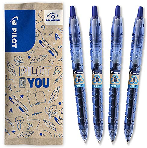 PILOT Bottle 2 Pen Gel 0.7, Gelschreiber, Hergestellt aus recyceltem Kunststoff, (Blau), mittlere Spitze, 1 stück (4er Pack)