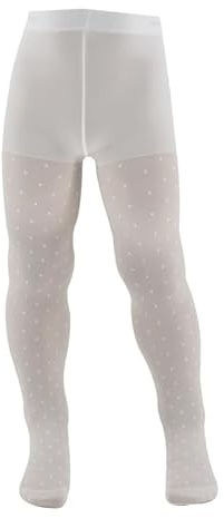 AQUILONE Collant Erika, Calzamaglia Bambina, Ragazza Velato Fantasia Pois, Cerimonia - Made in Italy (Bianco, 4 Anni)