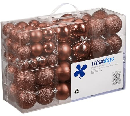 Relaxdays Weihnachtskugeln 100er Set, Weihnachtsdeko, matt, glänzend, glitzernd, Christbaumkugel ∅ 3, 4 & 6 cm, braun