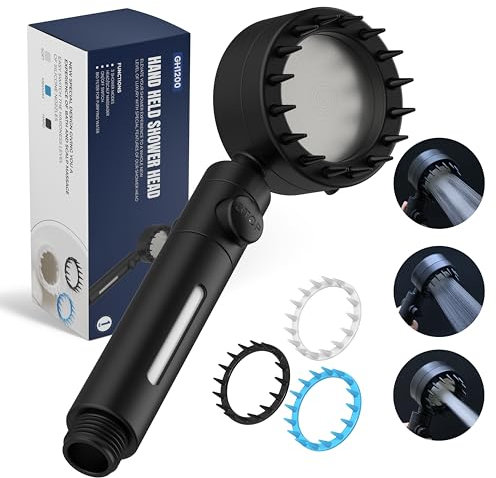 Gh1200 Universal Shower Head with Built-in Shower Filter. 3 Modes, Leak-Proof and Clog Resistant Shower Heads Black