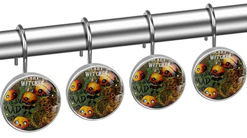 Ganci per tende da doccia, Anelli per tende da doccia antiruggine per bagno, Ganci decorativi per tende da doccia Appendini per asta per tende da doccia,La notte del ragno Jack-O-Lantern di Halloween