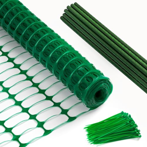 Temporary Fence Plastic Fence with Posts, Safety Barrier for Dogs Snow Mesh Fencing with Steel Stake Movable Portable Fencing Fence Roll 40In High 100Ft Long for Garden Backyard Outdoor