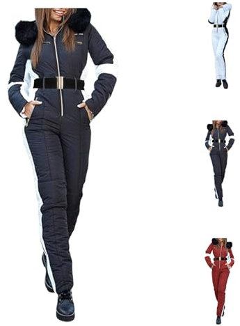 Skianzug Damen Schneeanzug Lässig Skioverall Frauen Einteiler Skisuit Wasserdicht Skioverall Wasserdicht Ski Suit Winddicht Skisuit mit Kaputze Spielanzug mit Reißverschluss