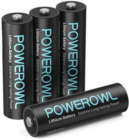 POWEROWL Pilas AA de Litio, Batería AA de 1,5 V para cámara Parpadeante, Linterna, Juguete, luz Solar, Control Remoto, Paquete de 4【No Recargables】