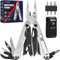 BIBURY Multitool Zange, Edelstahl Multi Tool mit verbessertem Seilschneider & Schraubenantrieb, Faltbare selbstsichernde Multitools mit Nylontasche für Camping Wandern Überleben Geschenk für Man Papa