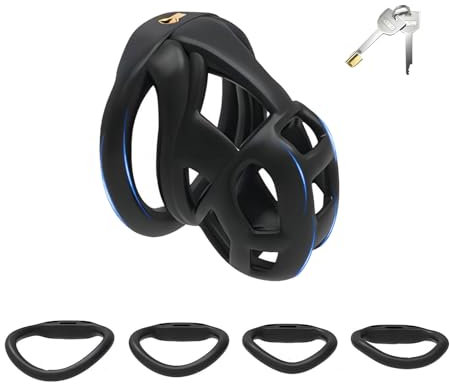 Harz Keuschheitskäfig Sexspielzeug Männlicher Peniskäfig mit Vier Verschieden Großen Ringen und Eingelassenen Unsichtbaren Schlössern SM Keuschheitsgürtel Extreme Penis Bondage (M,Black)