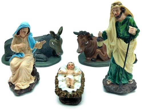 Acan Tradineur - Set de 5 Figuras del Nacimiento para Belén - María, José, Vaca, Burro y El Niño Jesús - Adorno Divertido para Nacimiento, Navidad, decoración Tradicional - 12 cm