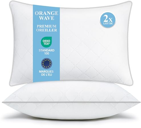 Orange Wave Almohadas 40x80 cm Pack de 2 – Microfibra hipoalergénica, Suaves y Transpirables, certificadas Oeko-Tex, Ideales para Dormir cómodamente