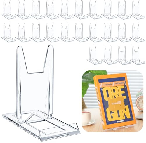 Memorywuu 24 Pack 5.91 Inches Acrylic Book Stand for Display Adjustable Clear Display Holder Easel Collector Stand for Home Office Comic Album Cd Magazine Postcard Artworks (5.91 x 6.1 x 3.15 Inch)