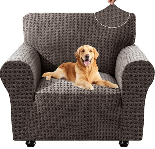 YSTELLAA Stretch Sesselschoner 1 Sitzer, Elastisch Sofa Überzug, Sofabezug Mit Armlehnen, Sofaschoner rutschfest, Universal Sofa Cover, Couchüberzüge Sofahusse Für Katze Hund, Braun