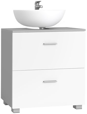 VASAGLE Custos Kollektion - Waschbeckenunterschrank mit 2 großen Schubladen, Badezimmerschrank, hohe Füße, für Waschbecken ohne Säule, 30 x 60 x 63,8 cm, Taubengrau-wolkenweiß BBK520GD01