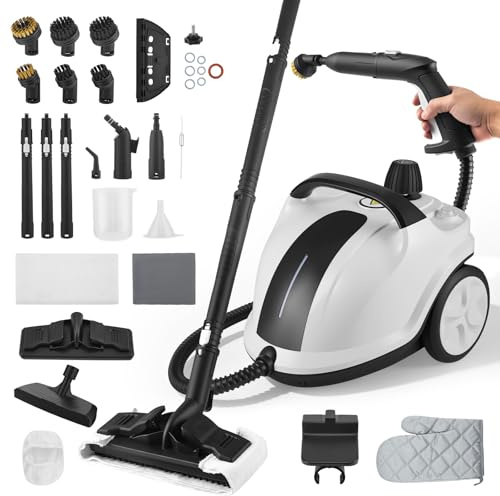 Pulitore a vapore 2000W con pressione 5 bar - Serbatoio da 2 litri per 100m² - Set accessori 18 pezzi - Pulitore a vapore portatile per tappeti, pavimenti, piastrelle, vetri, tappezzeria