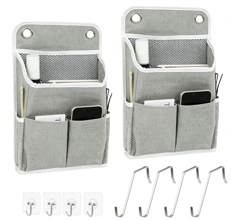 fuxunamz Hängeorganizer Grau mit 8 Haken, Faltbare Hängeaufbewahrung, Wandorganizer Hohe Kapazität Leinenstoff, Aufbewahrung Tasche für Schlafzimmer, Büro, Wohnmobil, Camping Aufbewahrung 2 Stück