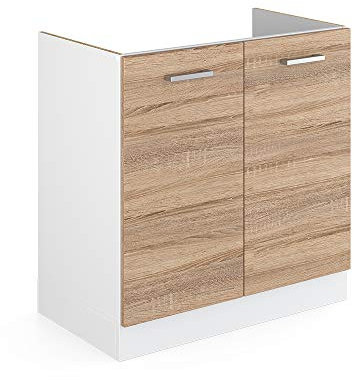 Vicco Spülenunterschrank R-Line, Küchenunterschrank für die Spüle, Sonoma/Weiß, 80 cm ohne Arbeitsplatte
