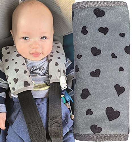 HECKBO 2x Baby Kinderwagen Trageschale Gurtschutz mit Herzen Herz - Sicherheitsgurt Schulterpolster Schulterkissen Gurtschoner Autositze Gurtpolster für Kinder, Jungen, Jungs, Mädchen, Babys