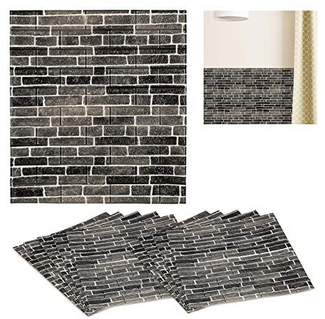 Relaxdays Wandpaneele 10er Set, selbstklebend, zuschneidbar, 3D Paneele, Wandverkleidung Steinoptik, 77x70 cm, anthrazit