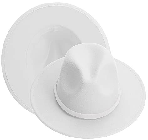 KUJUHA Fedora-Hut mit breiter Krempe für Damen und Herren, Weiss/opulenter Garten, S/M
