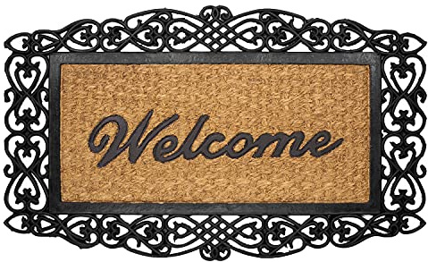 OLIVO.shop | EDEN Tappeto zerbino in cocco inciso e gomma per esterno, zerbino esterno antiscivolo, zerbino cocco naturale, scritta Welcome - 45x75cm, 4 varianti (DECOR)