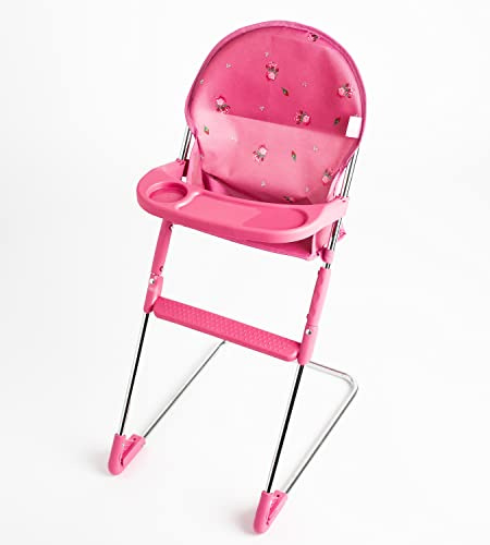 Roma Dolls High Chair - Foldable Baby Doll High Chair with Tray, Cute bear Print, Metal Frame, Fits Dolls 28-42cm, Toy Feeding Chair, Ideal, Doll Feeding Set (Darcie Pink)