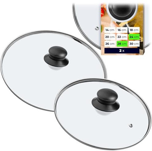 KADAX Set di 2 coperchi in vetro - Diametro: 24 e 28 cm - Resistenti al calore - Con maniglia - Per controllare la cottura