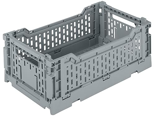 Simplify 4LT Collapsible Storage Crate | Small | Foldable | Stackable | Plastic Bin | Home Organization | Dorm | Office | Crafts | Shelf | Grey