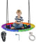 COSTWAY Children Nest Swing, 100cm Round Hanging Tree Swing Seat with 3/8 Modes LED Light & Length Adjustable Rope, Kids Saucer Swing Set for Garden Playground, 300kg Capacity (Rainbow)