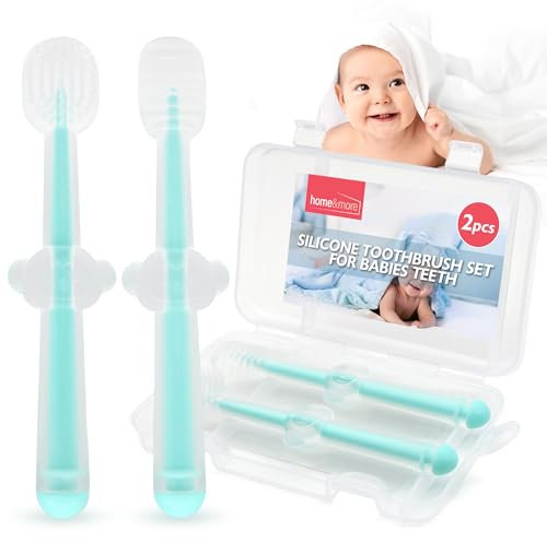 SOL 2pc Silicone Toothbrush Set for Babies, Easy-Grip Toddler Tooth Brush for Gentle Baby Gum Care, Tongue Cleaning, Oral Hygiene, Chewable Teething Comfort, Ideal for Infants 6 Months to 1 Year Old
