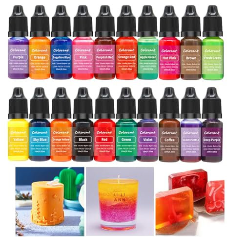 ALLAVA Kerzenwachs Farbe, 20 Farben Kerzenfarbe, Kerzenwachs zum Gießen, Kerzen Farbe für Sojawachs, Bienenwachs, Paraffinwachs, Gelwachs - je 10 ml