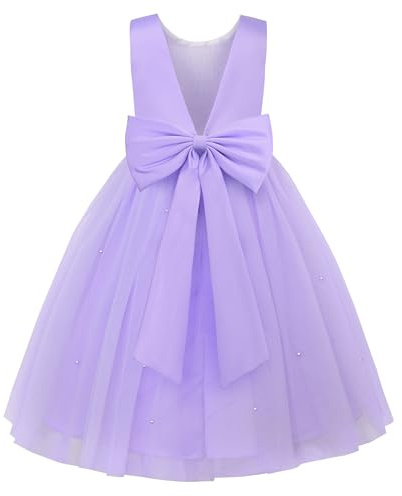 JerrisApparel Vestido Niña Flores Elegante Ceremonia Boda Fiesta Cumpleaños (6-7 años/Etiqueta 130, Morado)