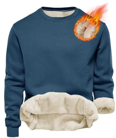 Herren Sweatshirt Winter Dickes Fleece Pullover Casual Rundhals Gefüttert Sweater Warm Langarm Pulli Winterpullover (Blau, XL)