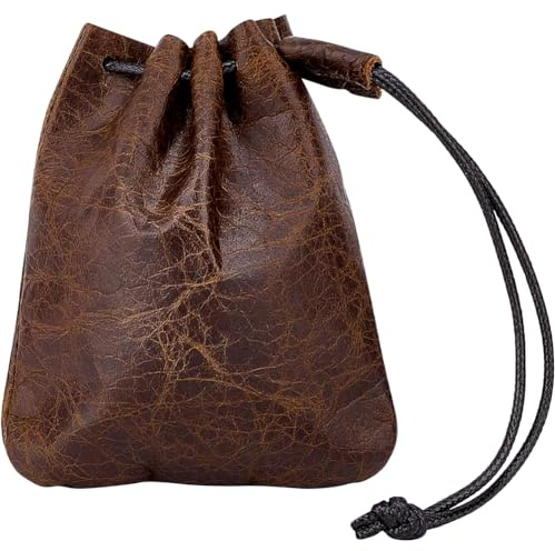 Beebeecraft Leather Drawstring Pouch Genuine Cowhide 5.7x4.9in Brown