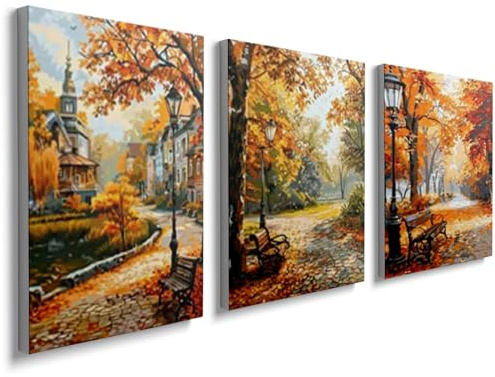 prinfantasy Pictures for Bedroom Walls Home Decor Wall Art Prints Landscape Autumn Set of 3 Posters Framed 12x16in Ready to Hang 1003