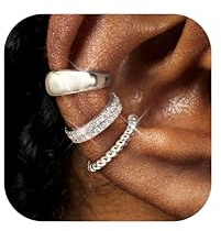 Diamday 3Pcs Ear Cuff Pendientes Sin Agujero Mujer Ajustables Pendientes Clip Hipoalergénicos Falsos Piercing Oreja Cartílago Helix Ear Cuff para Mujer