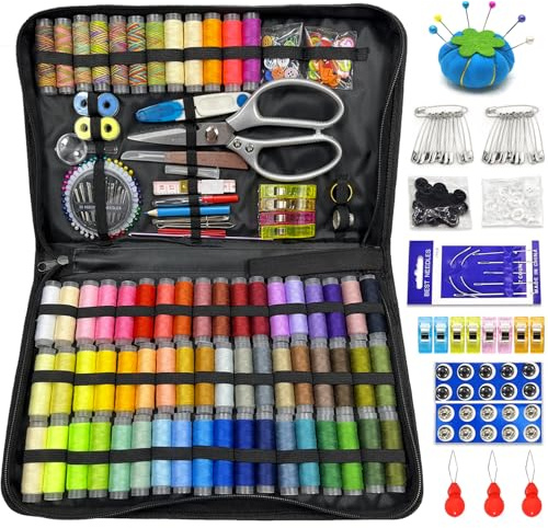 305PCS Sewing Kit for Adults, 66 Color Sewing Thread Kit | Professional Sewing Supplies Kit with Scissors, Needles, Thread, Thimble, Buttons for Home, School, Beginners, Travel & DIY