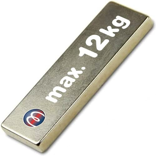 Imán Rectángulo Bloque magnético Neodimio - 60 x 20 x 5mm - Neodimio N45 (NdFeB), Níquel - Fuerza de sujeción 12 kg - Imanes permanentes super potentes de Tierras Raras para la industria y el hogar