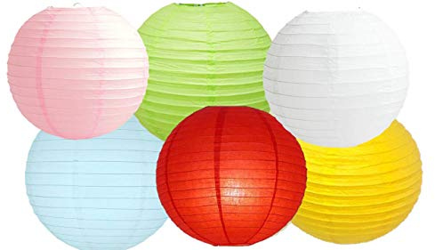 Paper Lanterns Mix Color Packs of 6 Round Paper Lanterns Lampshade (Mix Color 3, 8 (20 Cm))