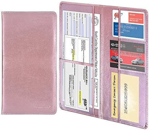 wisdompro Cartera para Documentos de Coche, de Piel sintética, Soporte para Registro y Seguro de Coche, Organizador de Documentos de vehículo para Tarjeta de identificación, Licencia de Conducir,